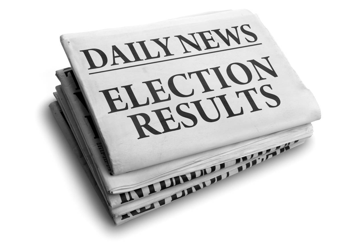 A newspaper with the headline "Election results"