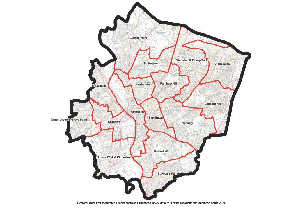 Map showing ward boundaries