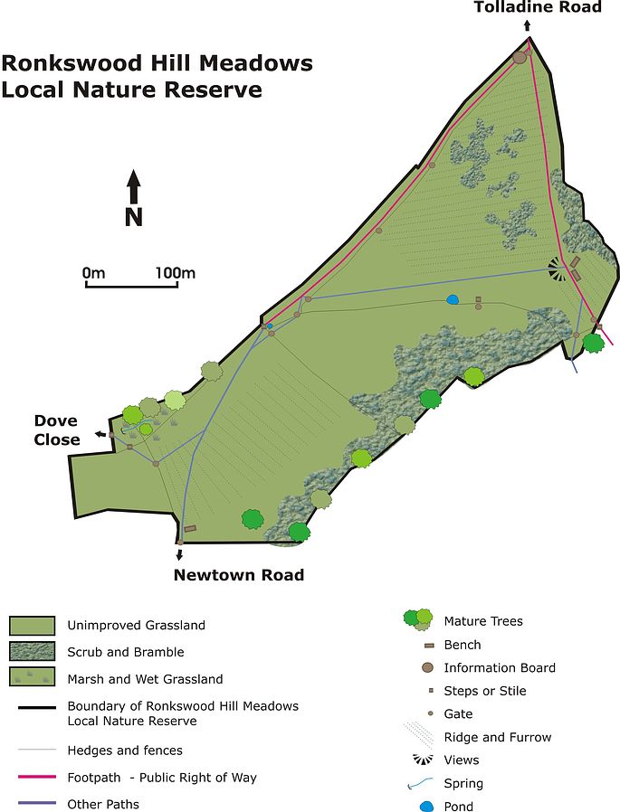 Ronkswood Hill Meadows Local Nature Reserve Site Map