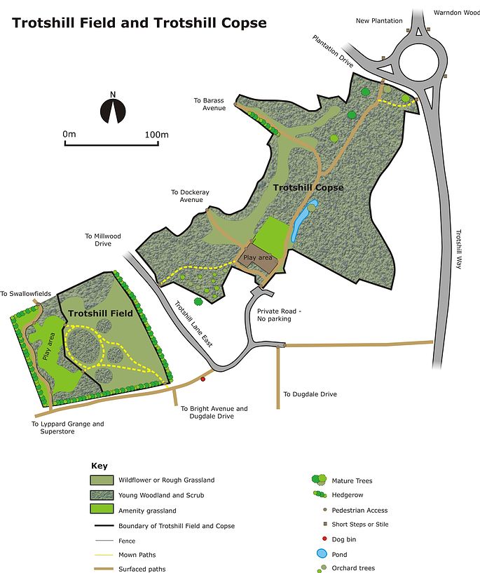 Trotshill Field and Trotshill Copse Site Map