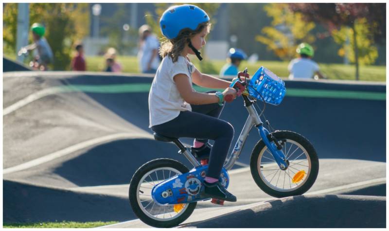Girl riding on pump track