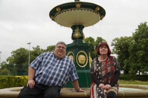 Councillor Richard Udal (left) and Jenny Barnes at the Cripplegate Park Victorian Fountain